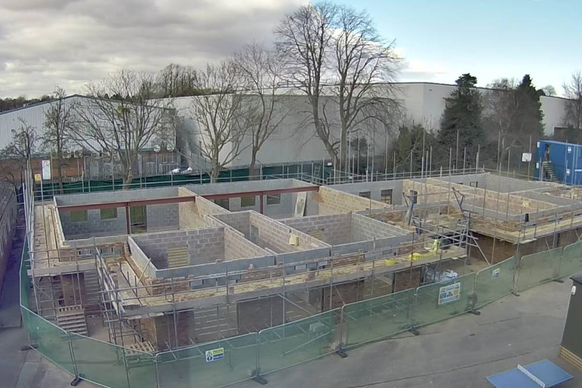 Upper Shirley High School Southampton New teaching block at Upper Shirley High School Southampton during construction phase with ongoing structural and external works