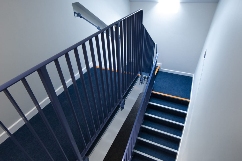 Internal staircase photograph of the new teaching block at Upper Shirley High School Southampton during construction phase with ongoing structural and external works