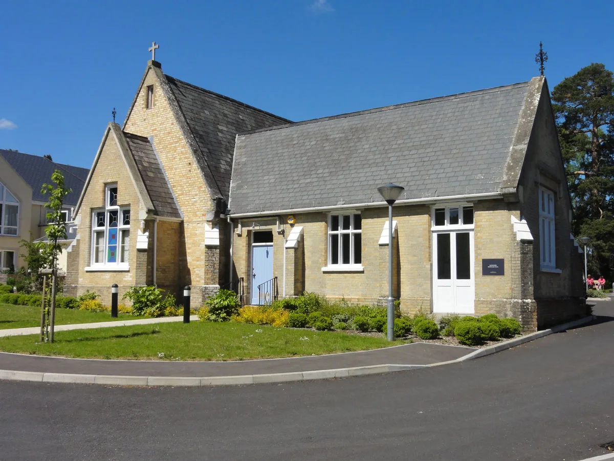 Sandford Heritage Hall Wareham Refurbished heritage hall featuring traditional architecture, pitched roof construction and landscaped external areas within a community setting, Sandford Heritage Hall Wareham