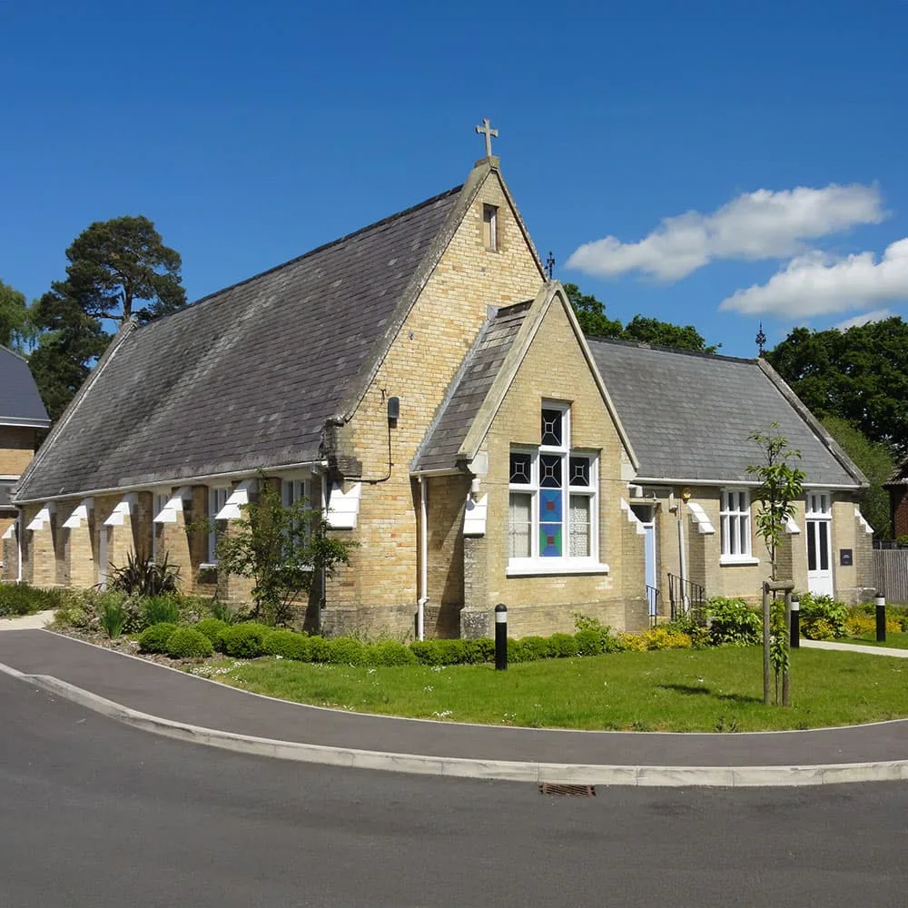 Refurbished heritage hall featuring traditional architecture, pitched roof construction and landscaped external areas within a community setting, Sandford Heritage Hall, Wareham