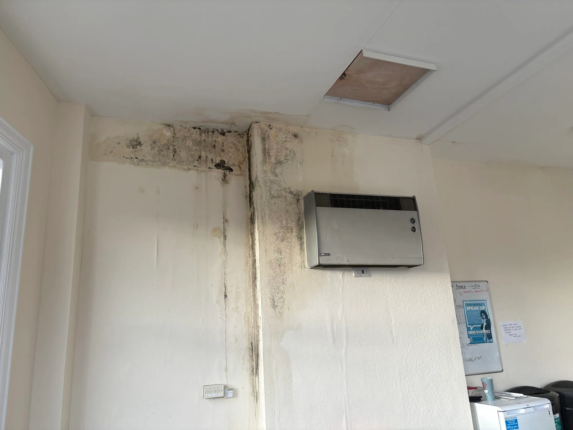 Dilapidations assessment at Lloyds Bank Shirley, Southampton, Hampshire. Interior of former Lloyds Bank building on a high street corner showing traditional commercial property façade